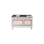 ILVE UN60FSQNMPWHPLP Nostalgie II Noblesse 60" Dual Fuel Range      (7 Sealed Burners + Griddle + French Top, Liquid Propane, Solid Door, White, Copper)