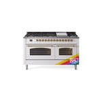 ILVE UP60FNMPRAGLP Nostalgie II 60 inch Dual Fuel Range (9 Sealed Burners + Griddle, Liquid Propane, Triple Glass Door, RAL, Brass)