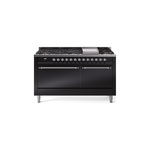 ILVE UP60FQNMPBKCLP Nostalgie II 60 inch Dual Fuel Range (9 Sealed Burners + Griddle, Liquid Propane, Solid Door, Glossy Black, Chrome)