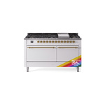 ILVE UP60FQNMPRAGLP Nostalgie II 60 inch Dual Fuel Range (9 Sealed Burners + Griddle, Liquid Propane, Solid Door, RAL, Brass)