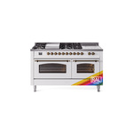 ILVE UP60FSNMPRABLP Nostalgie II 60 inch Dual Fuel Range (7 Sealed Burners + Griddle + French Top, Liquid Propane, Triple Glass Door, RAL, Burnished)