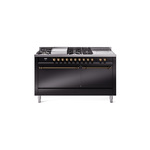 ILVE UP60FSQNMPBKBLP Nostalgie II 60 inch Dual Fuel Range (7 Sealed Burners + Griddle + French Top, Liquid Propane, Solid Door, Glossy Black, Burnished)