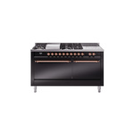 ILVE UP60FSQNMPBKPLP Nostalgie II 60 inch Dual Fuel Range (7 Sealed Burners + Griddle + French Top, Liquid Propane, Solid Door, Glossy Black, Copper)