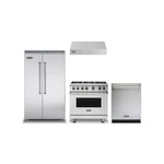 Viking 4-Piece Kitchen Package with VGR5366BSS 36 inch Gas Range, VWH3610SS 36 inch Wall Hood, VDWU524SS 24 inch Dishwasher and VCSB5423SS 42 inch Refrigerator