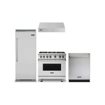 Viking 4-Piece Kitchen Package with VGR5366BSS 36″ Gas Range, VWH536121SS 36″ Wall Hood, VDWU524SS 24″ Dishwasher and VCRB5363RSS 36″ Refrigerator