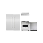 Viking 5-Piece Kitchen Package with VGR5366BSS 36″ Gas Range, VWH3610SS 36″ Wall Hood, VDWU524SS 24″ Dishwasher, FRI7300WR 30” Refrigerator, FFI7300WL 30” Freezer, 2x VICDP30SS Stainless Steel Panels