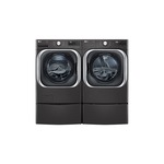 LG Front Load Laundry Pair with WM8900HBA 29" Smart Front Load Washer, DLEX8900B 29" Smart Electric Dryer and WDP5B 29" Pedestal in Black Steel