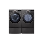 LG Front Load Laundry Pair with WM4000HBA 27" Front Load Washer, DLEX4000B 27" Electric Dryer and WDP6B 27" Pedestal Storage Drawer in Black Steel