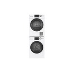 GE Stacked Laundry Pair with GFW148SSMWW 24" Front Load Washer, GFT14ESSMWW 24" Electric Dryer and GFA24KITL GE Washer/Dryer 24" Stack Bracket Kit in White