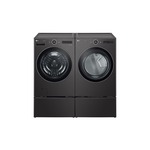 LG Front Load Laundry Pair with WM6700HBA 27" Smart Front Load Washer, DLGX6701B 27" Smart Gas Dryer and WDP6B 27" Pedestal Storage Drawer in Black Steel