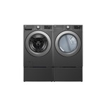 LG Front Load Laundry Pair with WM3470CM 27" Front Load Washer, DLE3470M 27" Electric Dryer and WDP6M 27" Pedestal Storage Drawer in Black