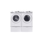 Samsung Front Load Laundry Pair with WF45T6000AW 27" Front Load Washer, DVE45T6000W 27" Electric Dryer and WE272NW 6" Height FlexWash/FlexDry Pedestal in White