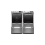 Maytag Front Load Laundry Pair with MHW6630HC 27" Front Load Washer, MED6630HC 27" Electric Dryer and XHPC155YC 15 1/2" Height Laundry Pedestal in Metallic Slate