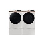 Samsung Front Load Laundry Pair with WF50BG8300AE 27" Smart Front Load Washer, DVE50BG8300E 27" Smart Electric Dryer and WE402NE 27" Pedestal in Ivory