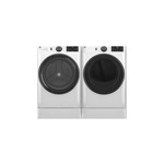 GE Front Load Laundry Pair with GFW655SSVWW 28 inch Smart Front Load Washer, GFD65GSSVWW 28 inch Smart Gas Dryer and GFR0728SNWW 28 inch Right Height Riser in White