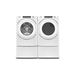 Whirlpool Laundry Pair with WFW560CHW 27" Front Load Washer, WGD560LHW 27" Gas Dryer and WFP2715HW 15.5" Pedestal in White