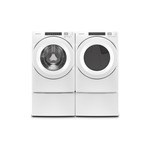 Amana Front Load Laundry Pair with NFW5800HW 27" Front Load Washer, NED5800HW 27" Front Load Electric Dryer and WFP2715HW 15.5" Pedestal in White