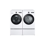 LG Front Load Laundry Pair with WM6500HWA 27" Front Load Smart Washer, DLGX6501W 27" Gas Smart Dryer, WDP6W 27" Pedestal Storage Drawer and WD300CW 27" SideKick Pedestal in White