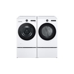 LG Front Load Laundry Pair with WM5500HWA 27 inch Smart Front Load Washer, DLGX5501W 27 inch Gas Smart Dryer, WDP6W 27 inch Pedestal Storage Drawer and WD300CW 27 inch SideKick Pedestal in White