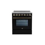 Forno FFSEL601130BLK 30" Freestanding Electric Range with 5 Radiant Burners, 4.38 cu. ft. Oven Capacity, 3300 Watts Heating Power, Dual Element Broiler, True Convection, Interior Halogen Lights (Black)