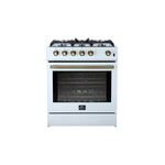 Forno FFSGS111630WT 30 inch Freestanding Gas Range with 5 Sealed Burners, 5 cu. ft. Oven Capacity, 12000 BTU Heating Power, Continuous Cast Iron, Wok Grate Included (White)