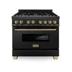 ZLINE RABZ36CB 36 inch Autograph Edition Dual Fuel Range with 6 Italian Brass Burners, 4.6 cu. ft. Oven Capacity, Stay-Put Hinges and Cast-Iron Grates in Black Stainless Steel (Champagne Bronze)