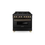 ZLINE RABZ36CB 36" Autograph Edition Dual Fuel Range with 6 Italian Brass Burners, 4.6 cu. ft. Oven Capacity, Stay-Put Hinges and Cast-Iron Grates in Black Stainless Steel (Champagne Bronze)