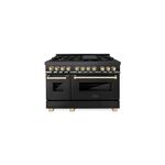 ZLINE RABZ48G 48" Autograph Edition Dual Fuel Range with 6 Italian Brass Burners, Griddle, 6 cu. ft. Total Oven Capacity, Stay-Put Hinges, Cast-Iron Grates in Black Stainless Steel (Gold)