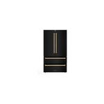 ZLINE RFMZ36BSCB 36" Autograph Edition Freestanding French Door Refrigerator with 21.6 cu. ft. Capacity, Water and Ice Dispenser, Flex Drawer, Triple Cooling System, LED Lighting, Two Humidity-Controlled Crisper Drawers, Energy Star, in Fingerprint Resist Black Stainless Steel (Champagne Bronze)