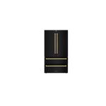 ZLINE RFMZ36BSG 36" Autograph Edition Freestanding French Door Refrigerator with 21.6 cu. ft. Capacity, Water and Ice Dispenser, Flex Drawer, Triple Cooling System, LED Lighting, Two Humidity-Controlled Crisper Drawers, Energy Star, in Fingerprint Resist Black Stainless Steel (Gold)