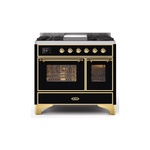 ILVE UMD10FDNS3BKGLP Majestic II 40 inch Dual Fuel Range (Liquid Propane, Triple Glass Door, Glossy Black, Brass)