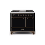 ILVE UMD10FDQNS3BKBLP Majestic II 40 inch Dual Fuel Range (Liquid Propane, Solid Door, Glossy Black, Burnished)