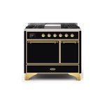 ILVE UMD10FDQNS3BKGLP Majestic II 40 inch Dual Fuel Range (Liquid Propane, Solid Door, Glossy Black, Brass)