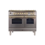 ILVE UPDN100FDMPILP 40" Nostalgie I Series Dual Fuel Range with 5 Sealed Brass Burners, 3.55 cu. ft. Total Capacity, Griddle (Stainless Steel, Brass Trim) (Liquid Propane)