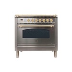 ILVE UPN90FDMPILP Nostalgie I 36" Dual Fuel Range (Stainless Steel, Brass Trim) (Liquid Propane)