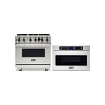 Viking 2-Piece Kitchen Package with VGIC53626BSS 5 Series 36 inch Open Burner Gas Range and VMOD5240SS 5 Series 24 inch Undercounter DrawerMicro Oven in Stainless Steel