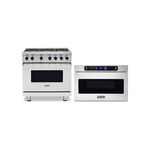 Viking 2-Piece Kitchen Package with VGR73626BSS 7 Series 36 inch Sealed Burner Gas Range and VMOD5240SS 5 Series 24 inch Undercounter DrawerMicro Oven in Stainless Steel