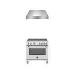 Bertazzoni 2-Piece Kitchen Package with MAS365INMXV Master Series 36 inch Induction Range and KMC36X 36 inch Master Series Contemporary Canopy Hood in Stainless Steel