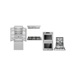 Bertazzoni 5-Piece Kitchen Package with MAST366QBXT 36 inch Gas Cooktop, MAST30FDEXV 30 inch Double Electric Convection Oven, KIN36XV 36 inch Insert Hood, REF36FDBZPNV24 36 inch French Door Refrigerator and DW24T3IPV 24 inch Dishwasher in Stainless Steel