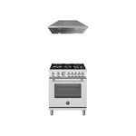 Bertazzoni 2-Piece Kitchen Package MAS305GASXV Master Series 30 inch Gas Range and KCH30XV 30 inch Chimney Hood in Stainless Steel