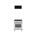 Bertazzoni 2-Piece Kitchen Package with PRO305GASXV Professional Series 30 inch Gas Range and KOTR30XV 30 Inch Over the Range Microwave Oven in Stainless Steel