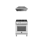 Bertazzoni 2-Piece Kitchen Package with PRO305GASXV Professional Series 30 inch Gas Range and KCH30XV 30 inch Professional Series Chimney Hood in Stainless Steel