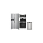 Frigidaire 4-Piece Kitchen Package with FRSS2623AS 36 inch Side-by-Side Refrigerator, FCRE3052BS 30 inch Electric Range, FDPC4314AS 24 inch Dishwasher and FMOS1846BS 30 inch OTR Microwave in Stainless Steel