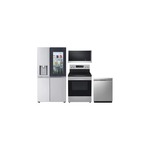 LG 4-Piece Kitchen Package with LRSOS2706S 36" Side-by-Side Refrigerator, LREL6321S 30" Electric Range, LDFN4542S 24" Dishwasher and MHEC1737F 30" Over the Range Microwave in Stainless Steel