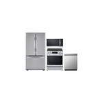 LG 4-Piece Kitchen Package with LRFCS29D6S 36" French Door Refrigerator, LSEL6335FE 30" Electric Range, LDFN3432T 24" Dishwasher and MVEM1825F 30" OTR Microwave in Stainless Steel