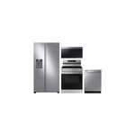 Samsung 4-Piece Kitchen Appliances Package with RS27T5200SR 36" Side-by-Side Refrigerator, NE63A6311SS 30" Electric Range, DW80CG4021SR 24" Dishwasher and ME21DG6500SR 30" OTR Microwave in Stainless Steel