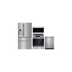 Frigidaire 4-Piece Kitchen Package with PRMC2285AF 36 inch French Door Refrigerator, FCFE3062AS 30 Inch Electric Range, GDSH4715AF 24 Inch Dishwasher and GMOS1968AF 30 Inch OTR Microwave in Stainless Steel