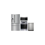 Frigidaire 4-Piece Kitchen Package with PRMC2285AF 36 inch French Door Refrigerator, GCFE3060BF 30 Inch Electric Range, GDSH4715AF 24 Inch Dishwasher and FMOW1852AS 30 Inch OTR Microwave in Stainless Steel