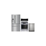 Frigidaire 4-Piece Kitchen Package with PRMC2285AF 36 inch French Door Refrigerator, FCFE3083AS 30 Inch Electric Range, GDSH4715AF 24 Inch Dishwasher and GMOS1266AF OTR Microwave in Stainless Steel