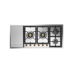 ILVE UHCPT125FNSSGLP Nostalgie II 48 inch Built-In Gas Cooktop with Total Black Brass Burners, in Stainless Steel  (6 Sealed Burners + Left Griddle, Liquid Propane)